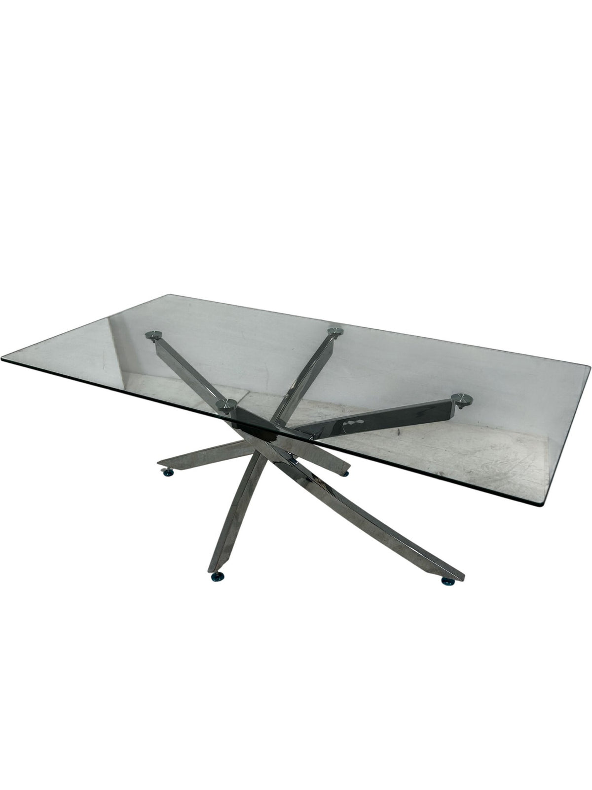 Glass Coffee Table Chrome Cross Legs Modern Living Room Table (Pre-Loved)
