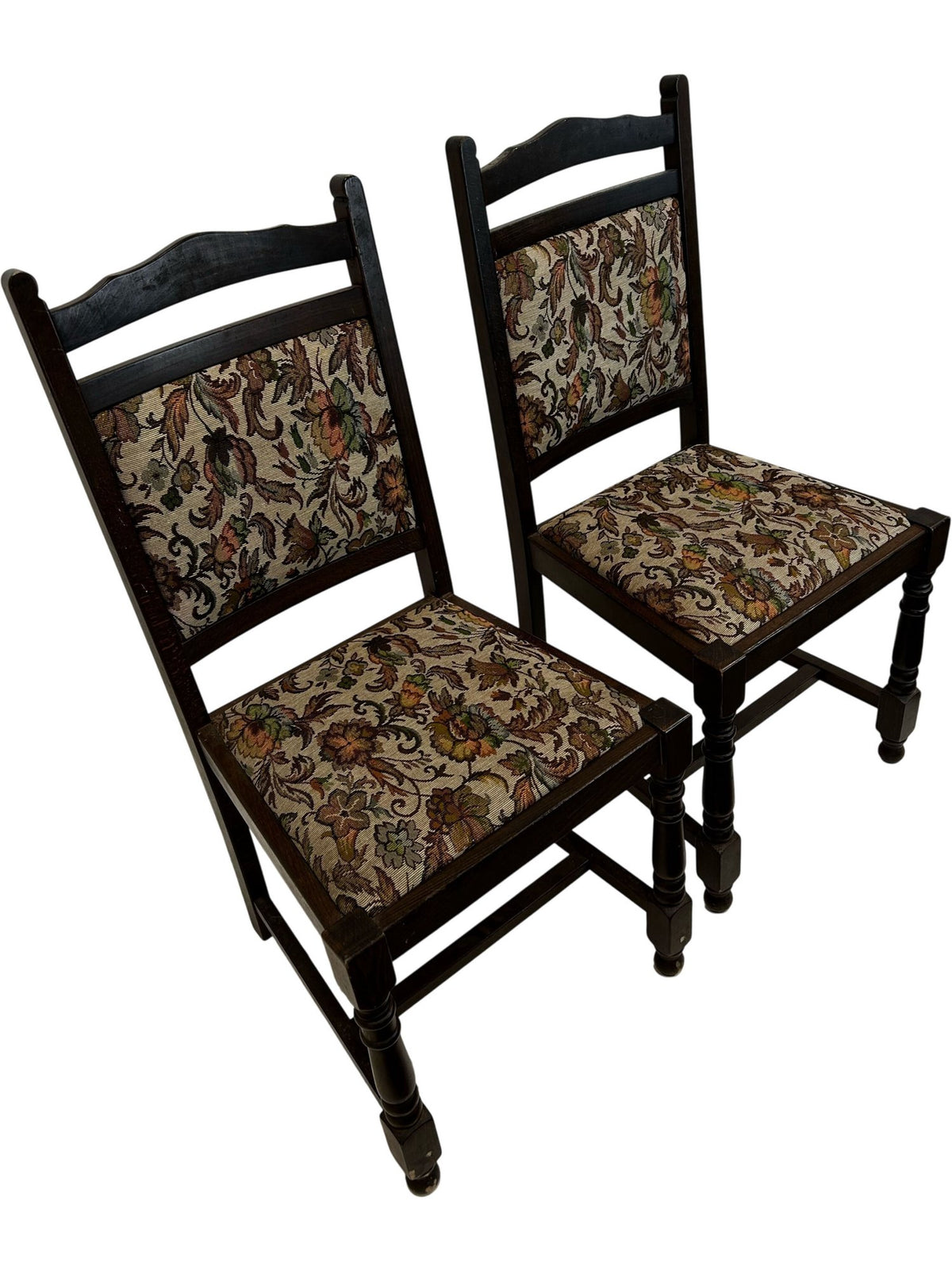 Pair of Wooden Dining Chairs with Floral Upholstery (Pre-Loved)