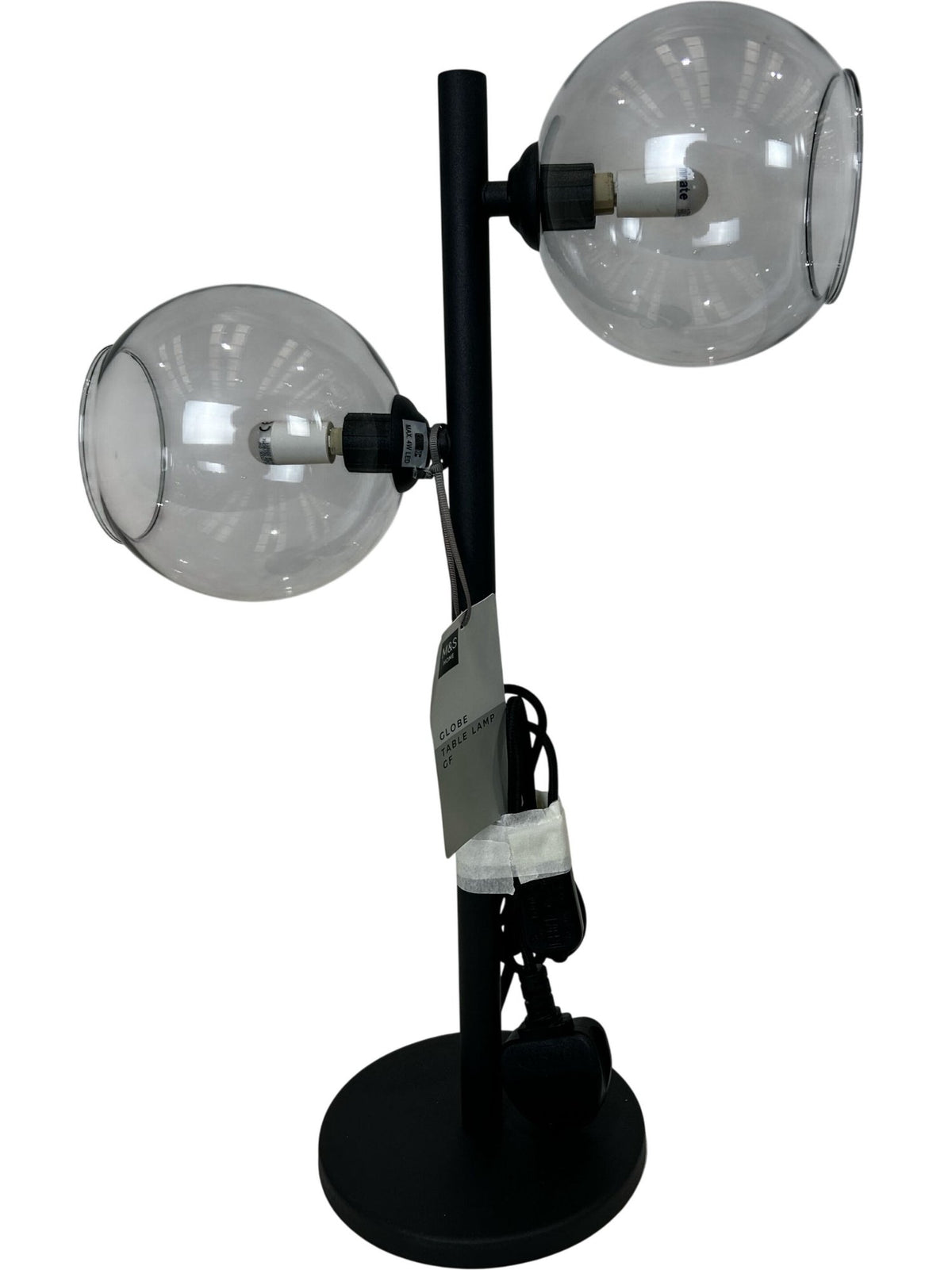 M&S 2-Light Globe Table Lamp Smoked Glass Black Modern Design (Pre-Loved)