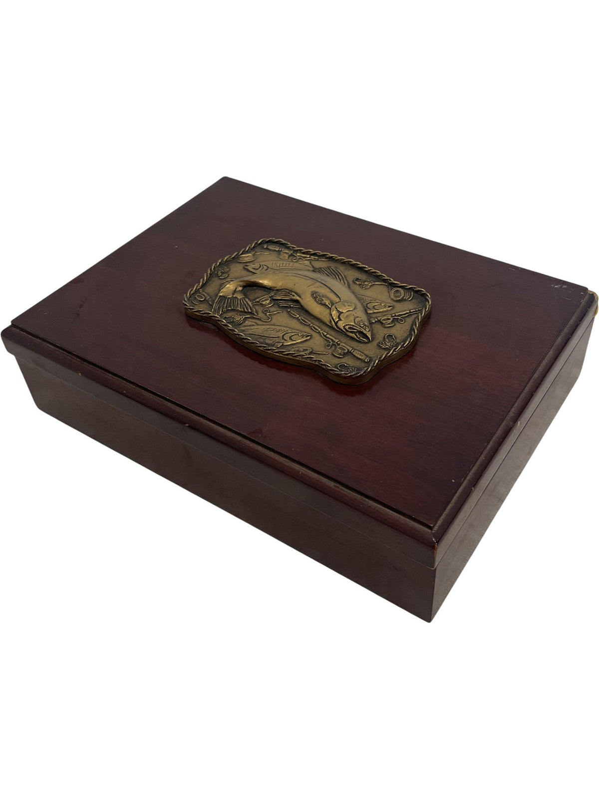 Vintage Brass Fish Design Wooden BoX (Pre-Loved)