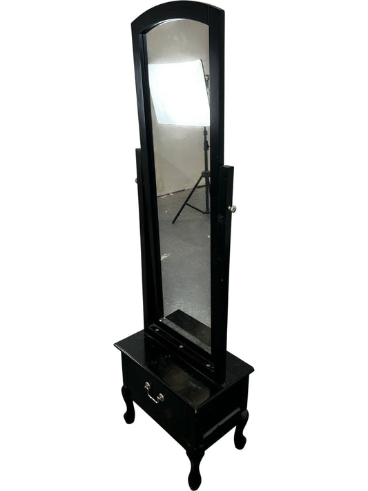 Black Cheval Standing Mirror with Storage Drawer (Pre-Loved)