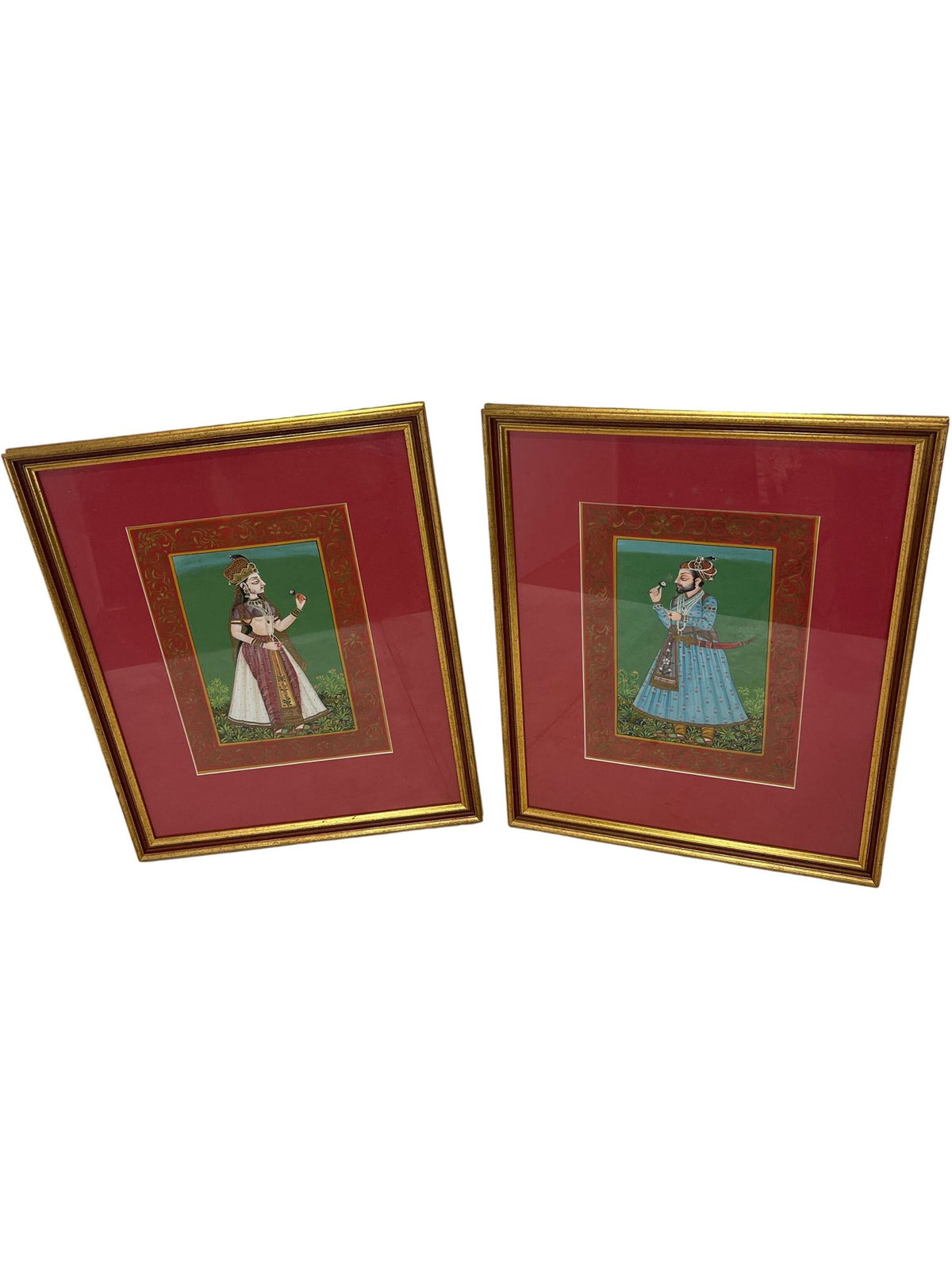 Pair of Framed Indian Miniature Paintings in Gold Frames (Pre-Loved)