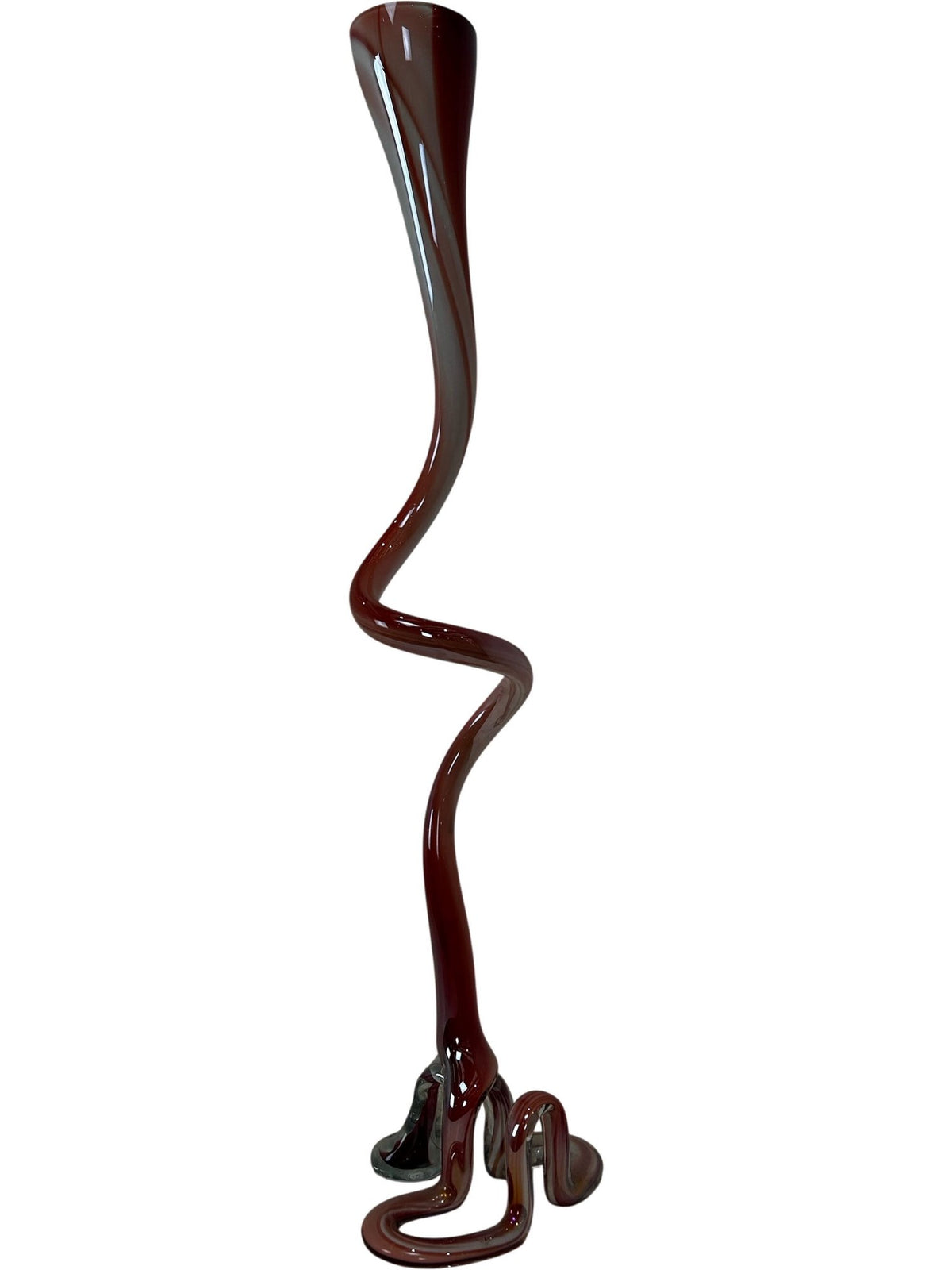 Tall Art Glass Floor Vase Red Grey Swirl Abstract Statement Decor (Pre-Loved)