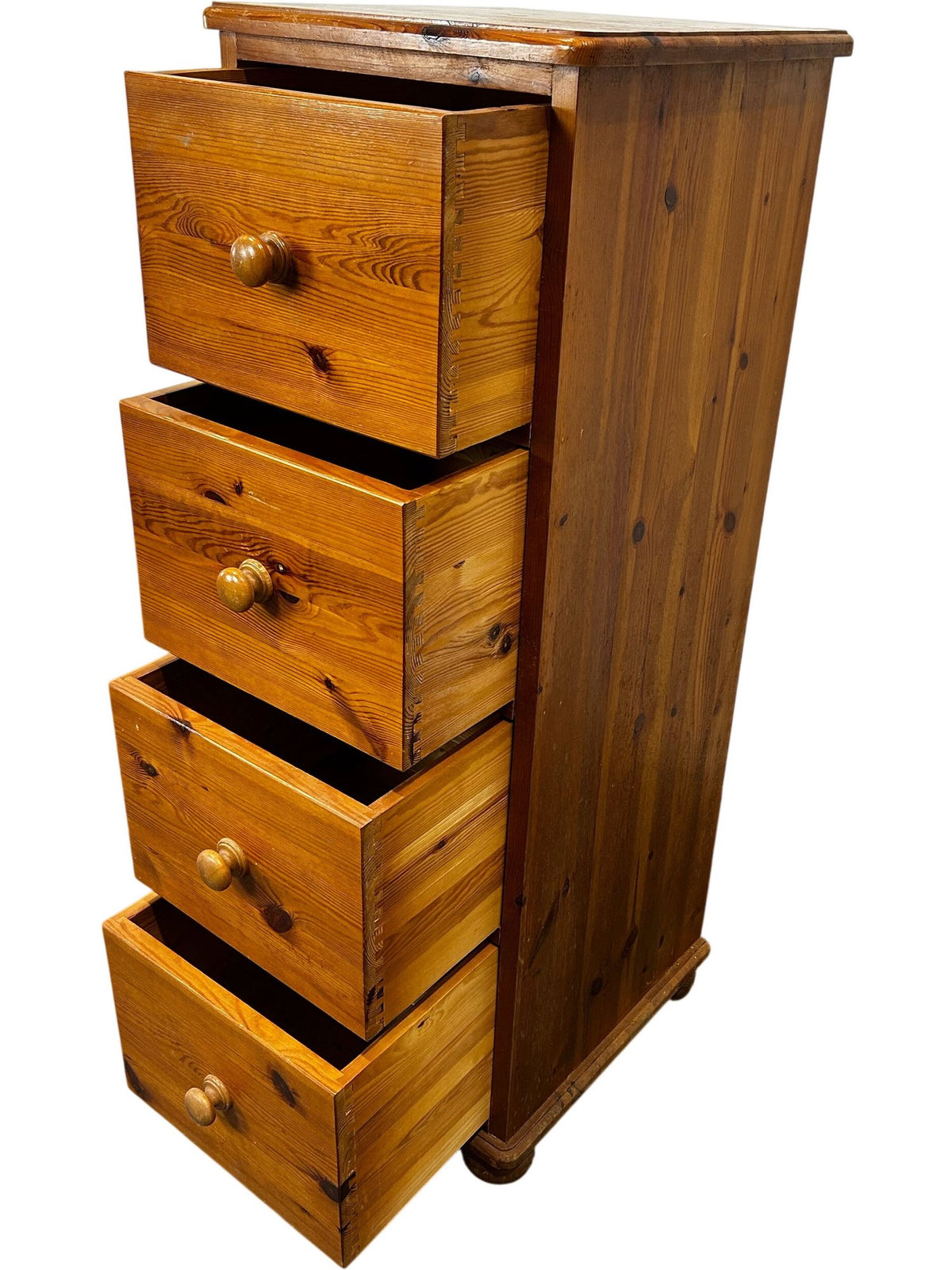 Solid Wood Pine Tallboy Chest of Drawers 4 Drawer Narrow Storage (Pre-Loved)