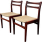 Vintage Mid Century Set of 2 Dining Chairs Wood Frame Beige Seat (Pre-Loved)