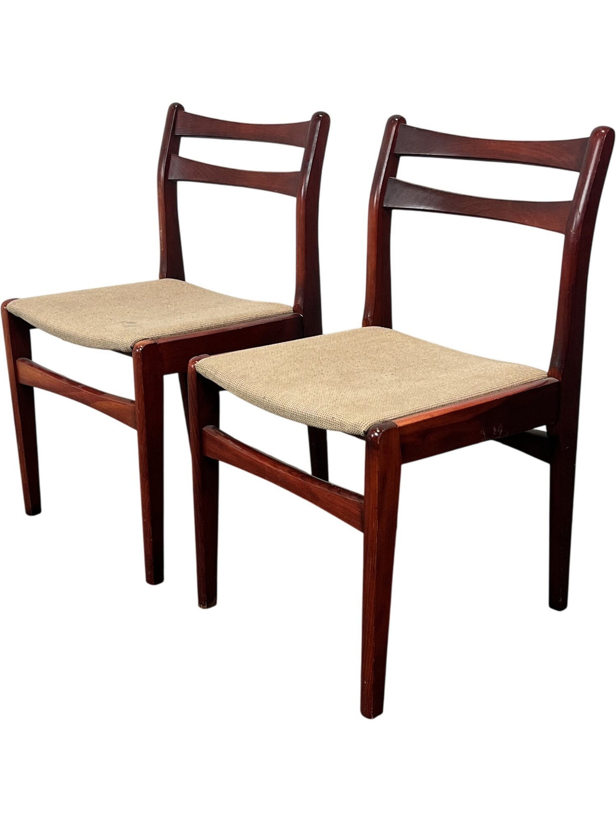 Vintage Mid Century Set of 2 Dining Chairs Wood Frame Beige Seat (Pre-Loved)