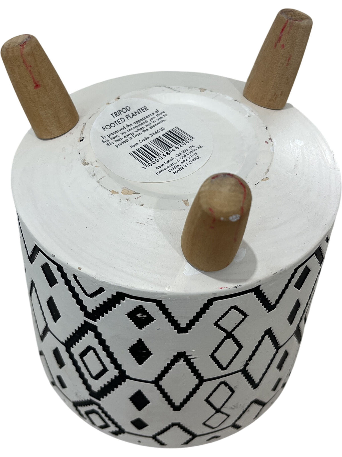 Tripod Footed Planter Ceramic Black White Geometric Design Decor (Pre-Loved)
