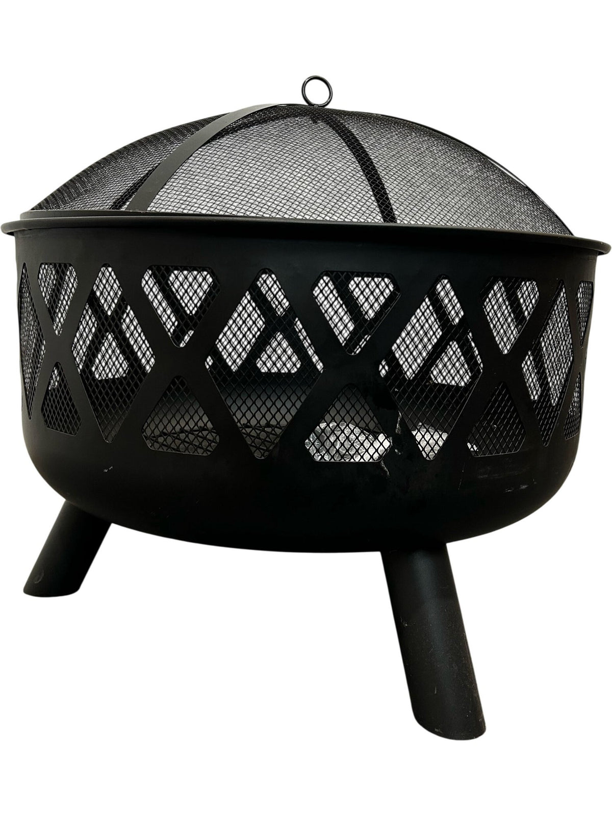 Round Steel Fire Pit with Spark Screen Outdoor Garden Brazier (Pre-Loved)