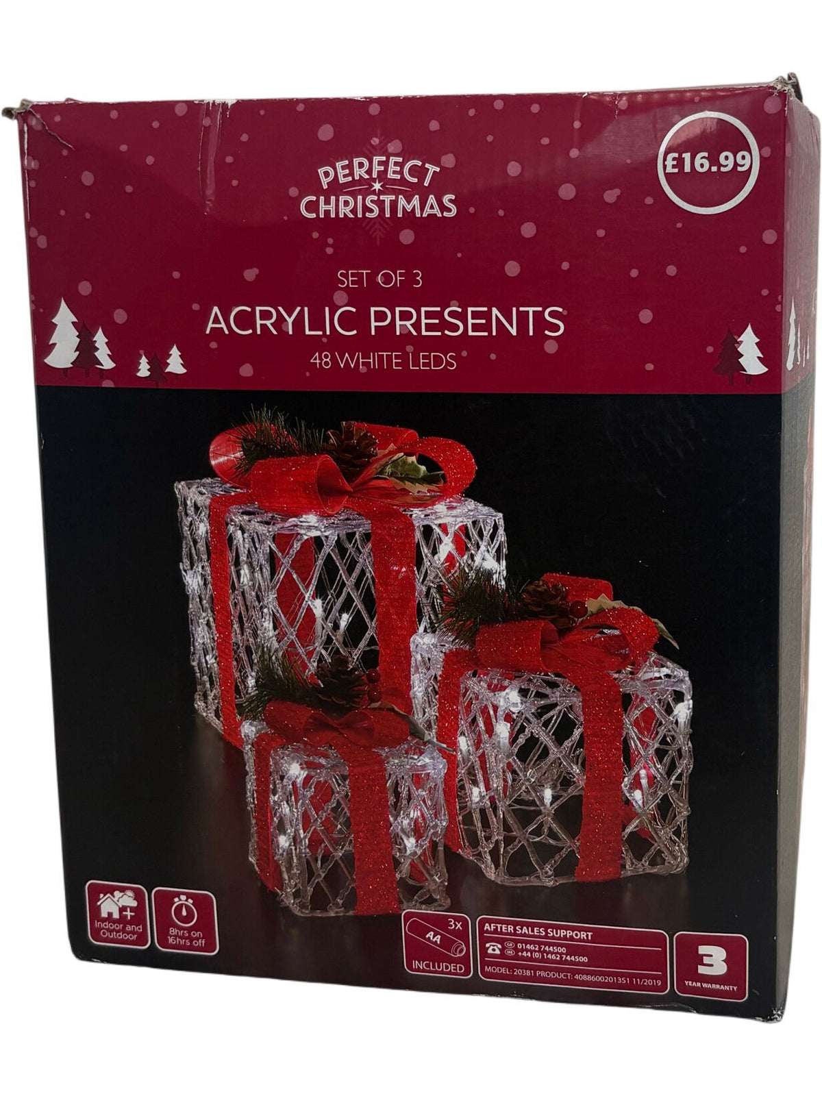 Christmas Acrylic Presents Set of 3 with 48 White LEDs (Unused)