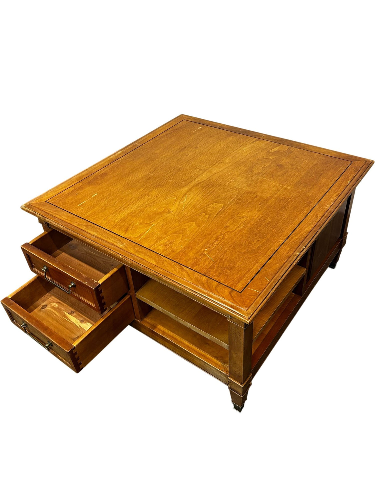 Wooden Square Coffee Table with Drawers & Open Storage (Pre-Loved)
