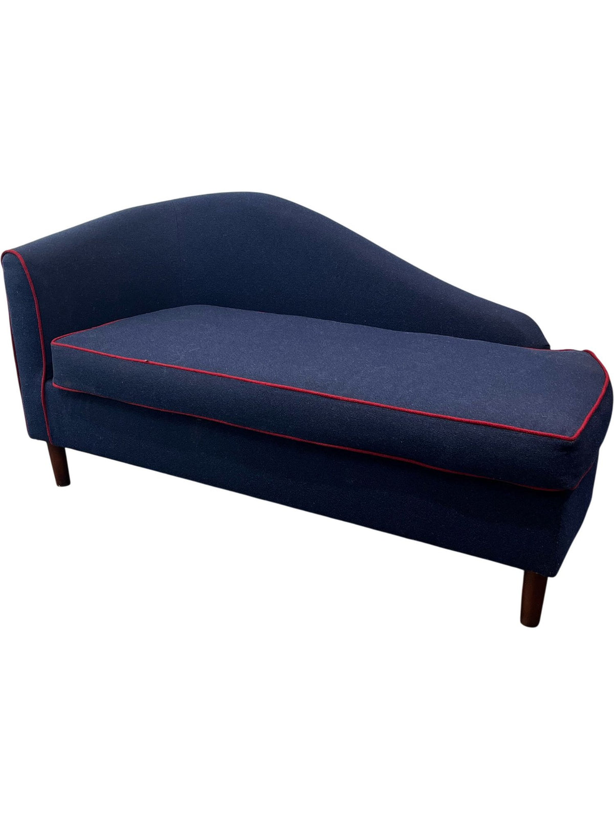 Reupholstered Chaise Longue Sofa Blue With Red Trim (Pre-Loved)