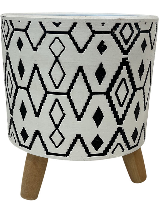 Tripod Footed Planter Ceramic Black White Geometric Design Decor (Pre-Loved)