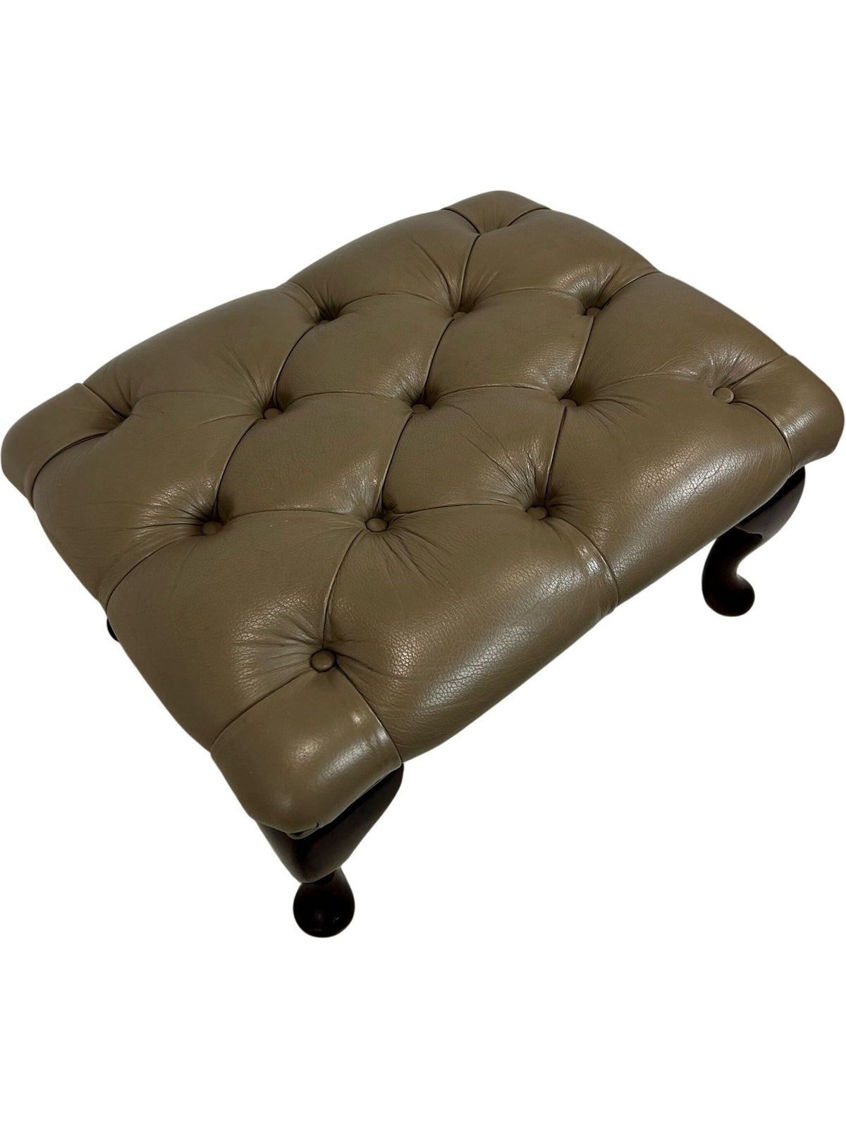 Vintage Tufted Footstool Ottoman Queen Anne Cabriole Legs Brown (Pre-Loved)