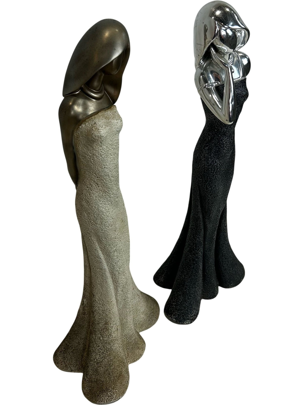 Large Female Figurine Sculptures Set of 2 Black Silver Gold 62cm (Pre-Loved)