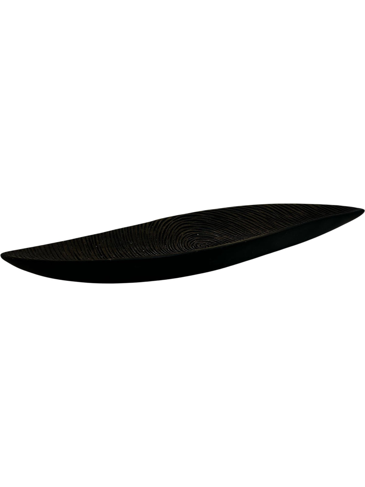 Long Wooden Decorative Bowl Tray Spiral Carved Leaf Shape Black (Pre-Loved)