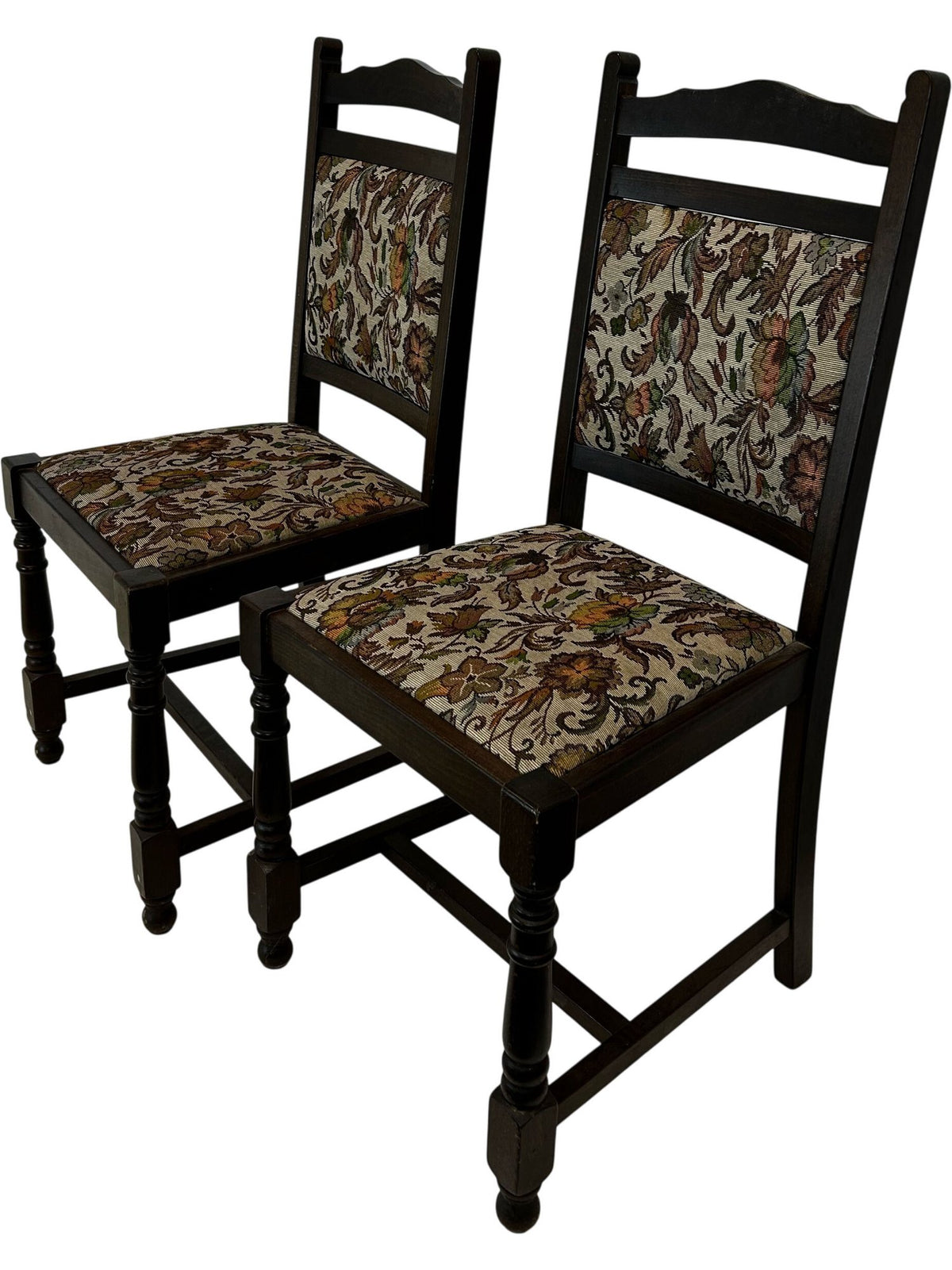 Pair of Wooden Dining Chairs with Floral Upholstery (Pre-Loved)