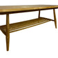 Mid Century Style Light Wood Coffee Table Slatted Shelf 104cm (Pre-Loved)