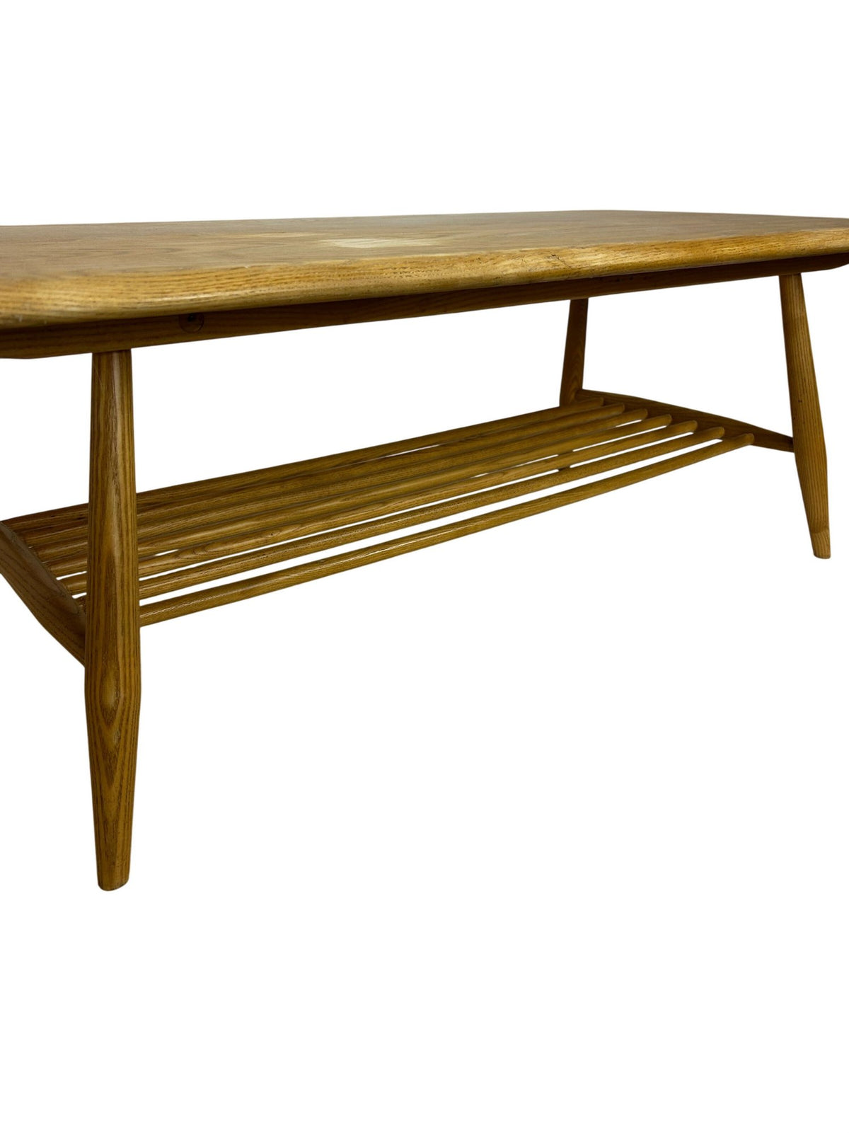Mid Century Style Light Wood Coffee Table Slatted Shelf 104cm (Pre-Loved)