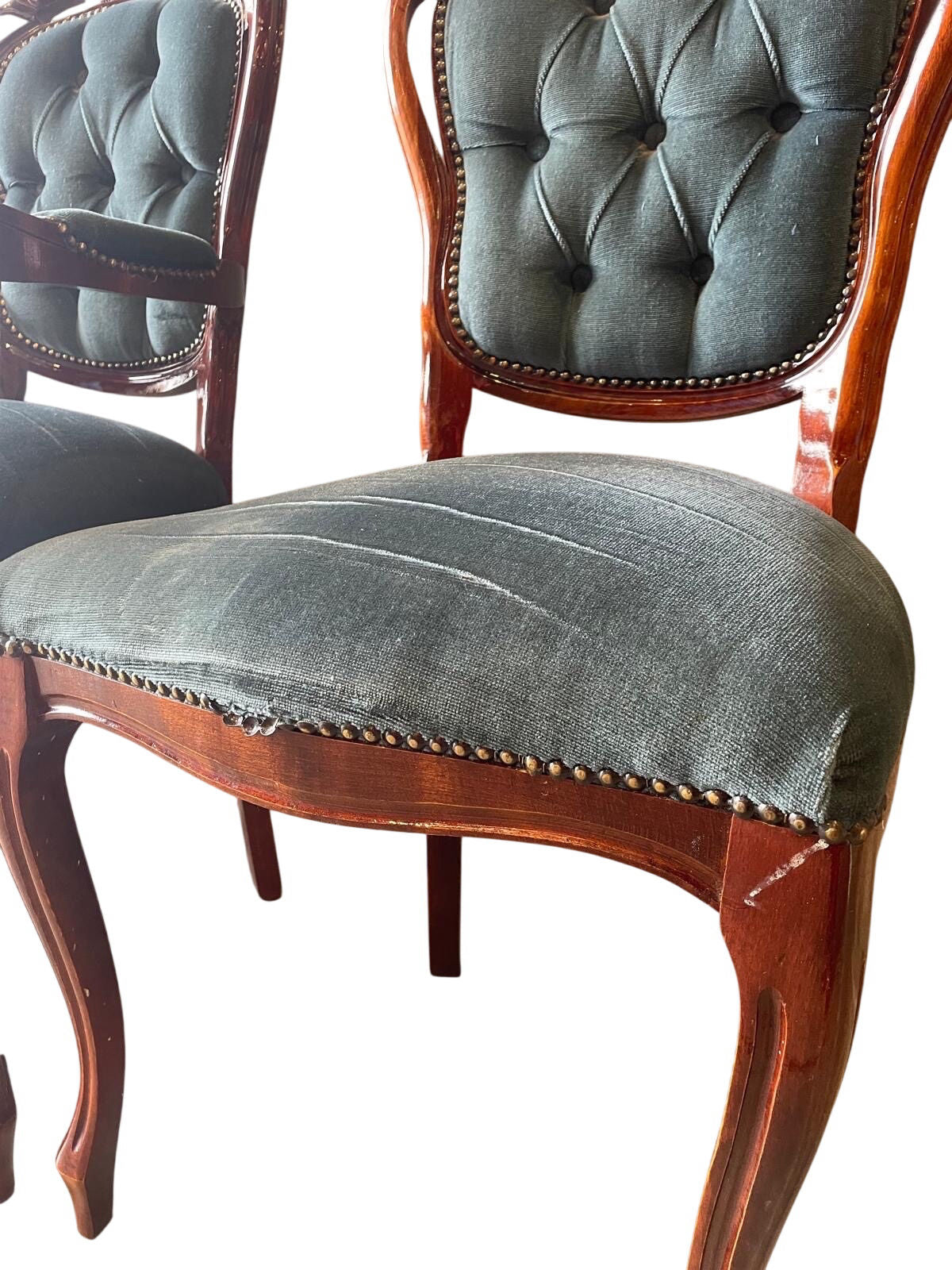 Set of 4 Vintage Dining Room Chairs Blue Upholstered (Pre-Loved)