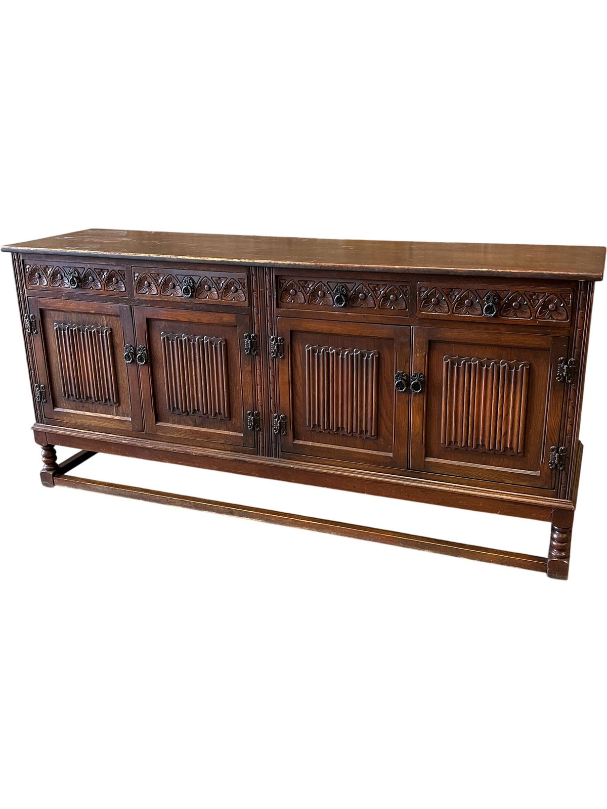 Vintage Wooden Sideboard Cabinet Floral Engraving (Pre-Loved)