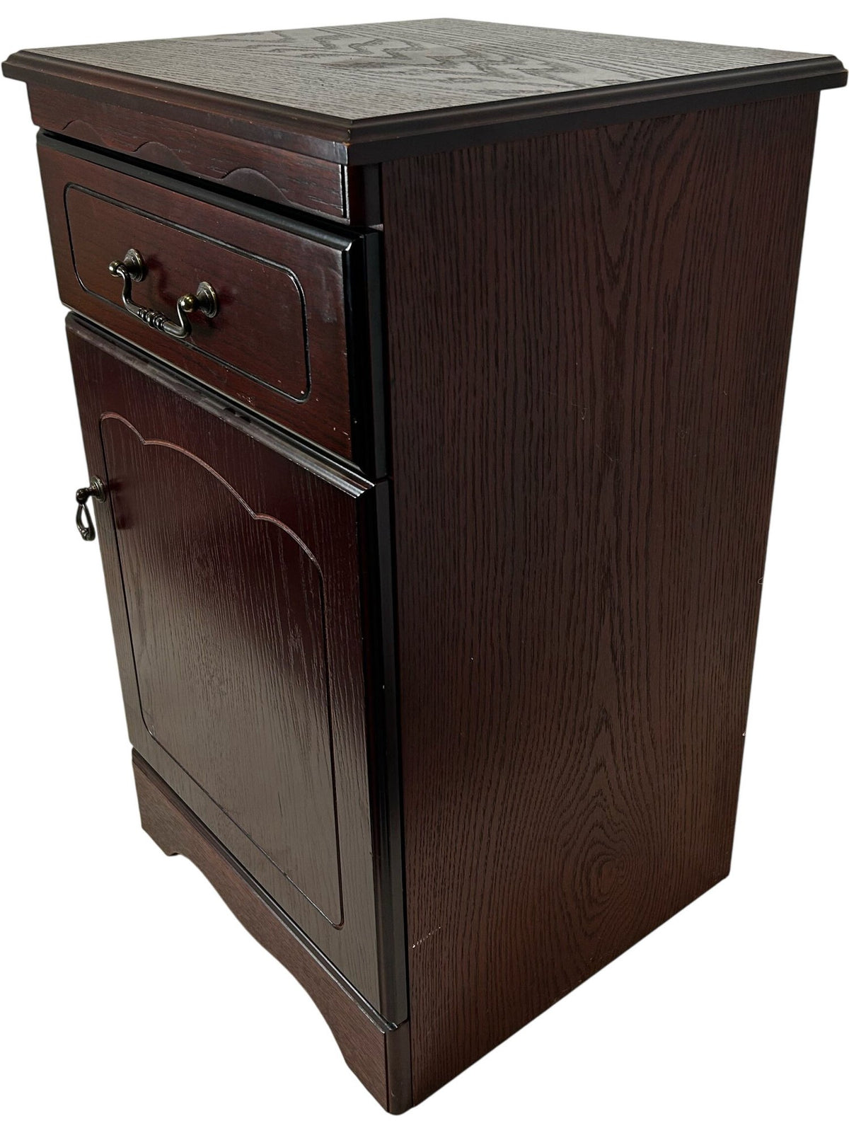 Dark Wood Bedside Cabinet with Drawer & Cupboard (Pre-Loved)
