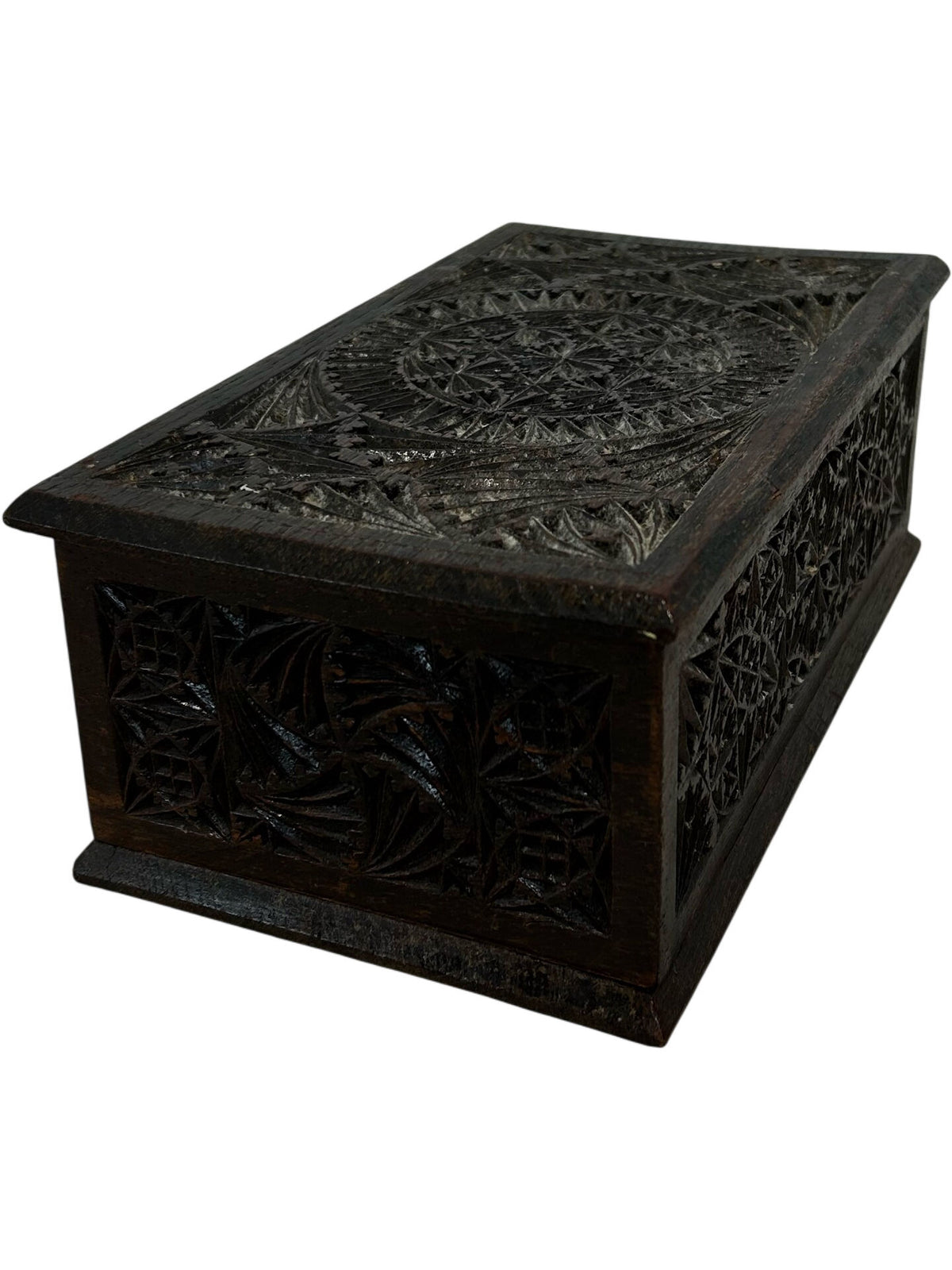 Vintage Style Carved Wooden Trinket Storage Box Intricate Design (Pre-Loved)