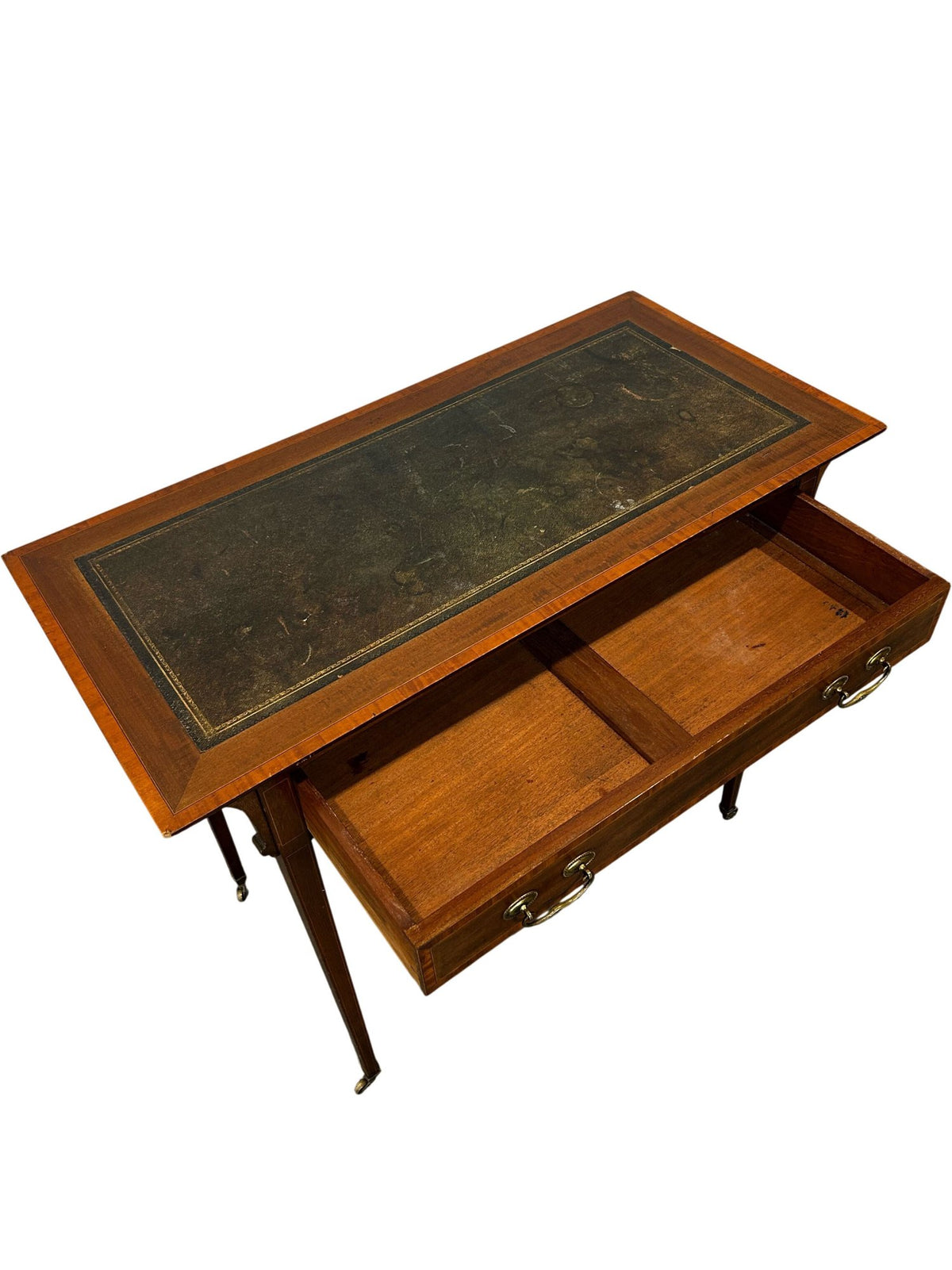 Vintage Style Inlaid Writing Desk with Leather-Effect Top & Drawer (Pre-Loved)