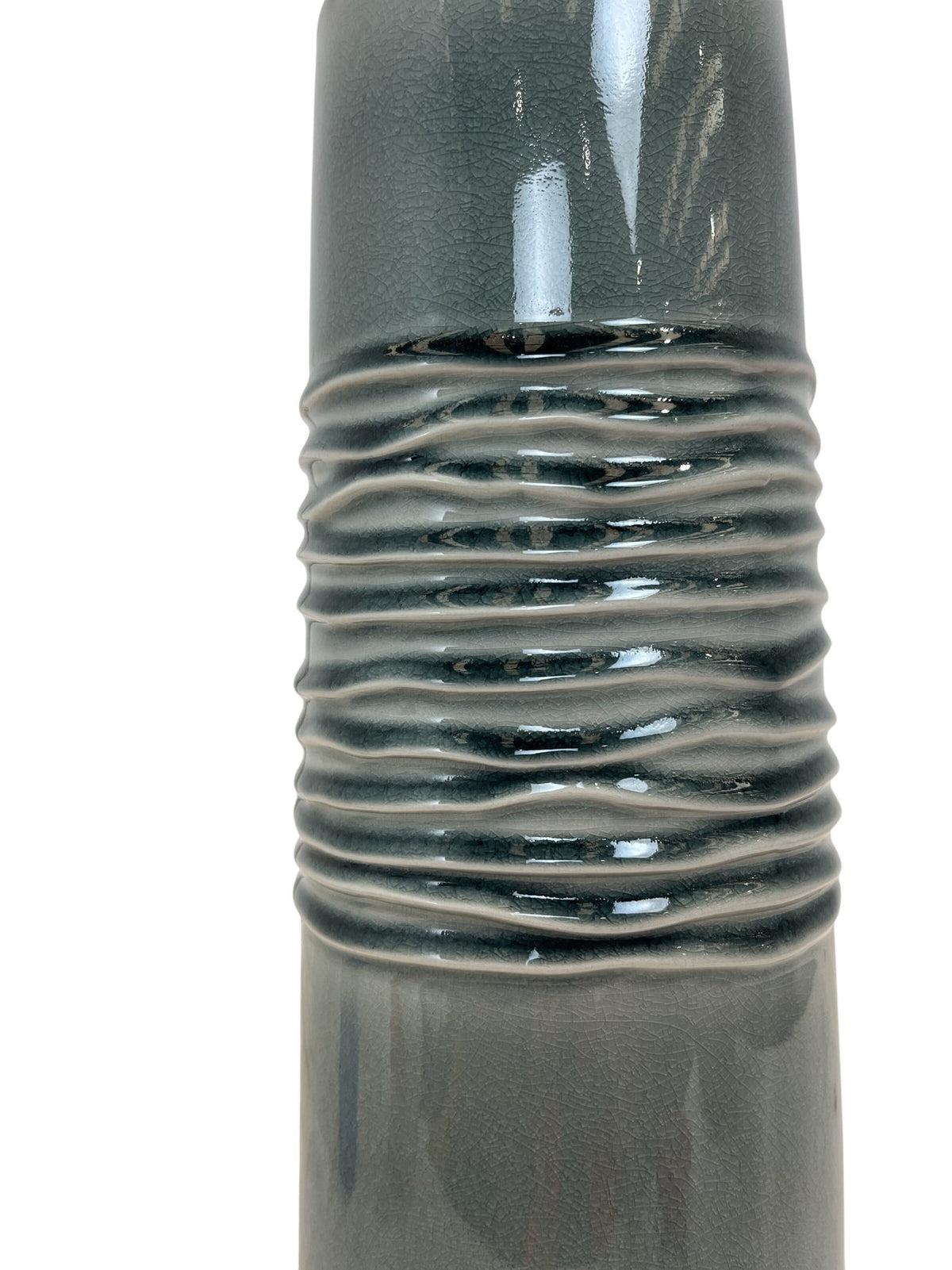 Ribbed Teal Ceramic Vase Gloss Textured Decorative Homeware (Pre-Loved)