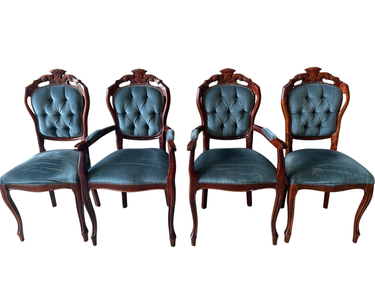 Set of 4 Vintage Dining Room Chairs Blue Upholstered (Pre-Loved)