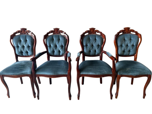 Set of 4 Vintage Dining Room Chairs Blue Upholstered (Pre-Loved)
