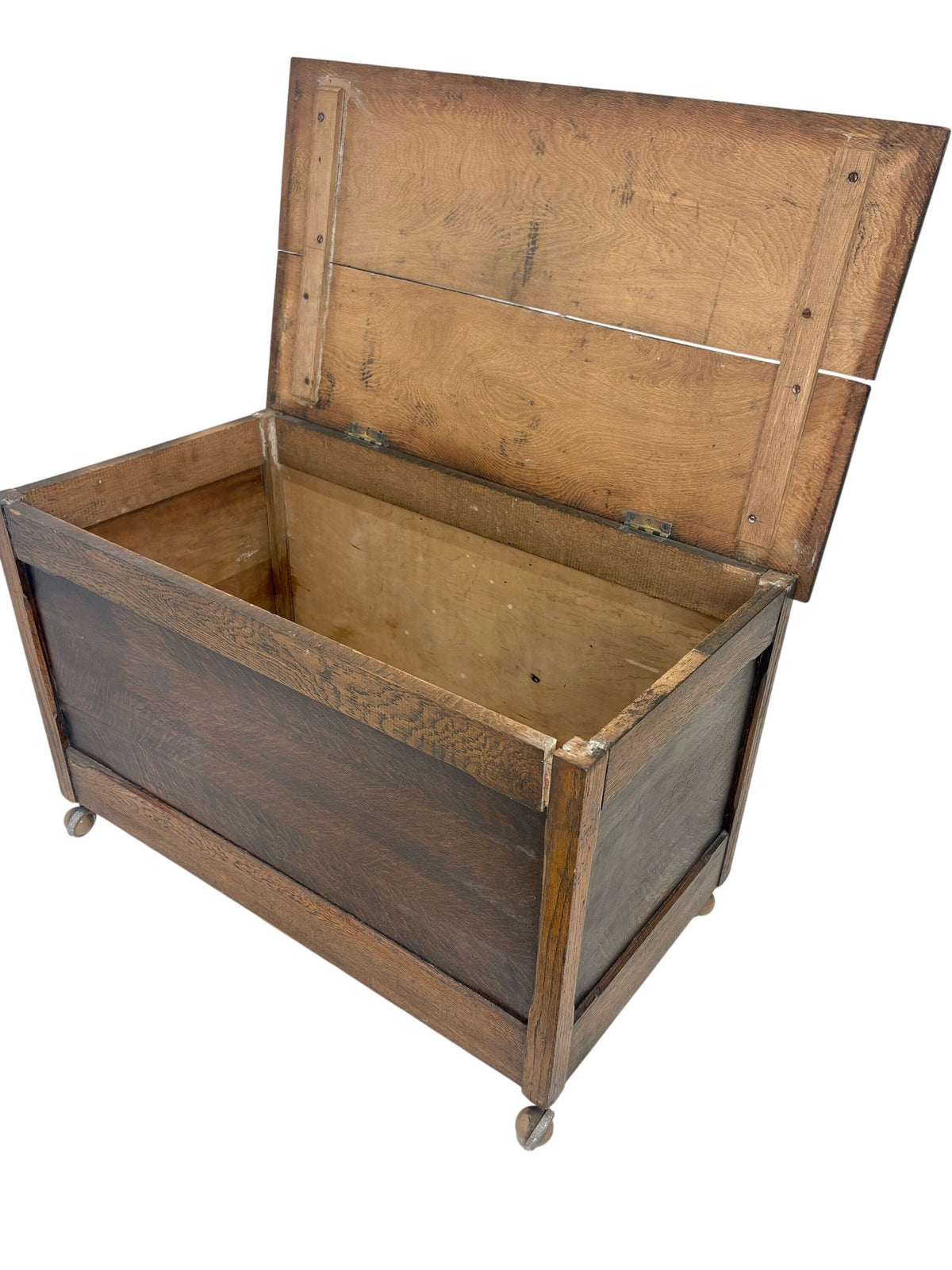 Antique Wooden Storage Chest on Casters with Hinged Lid (Pre-Loved)