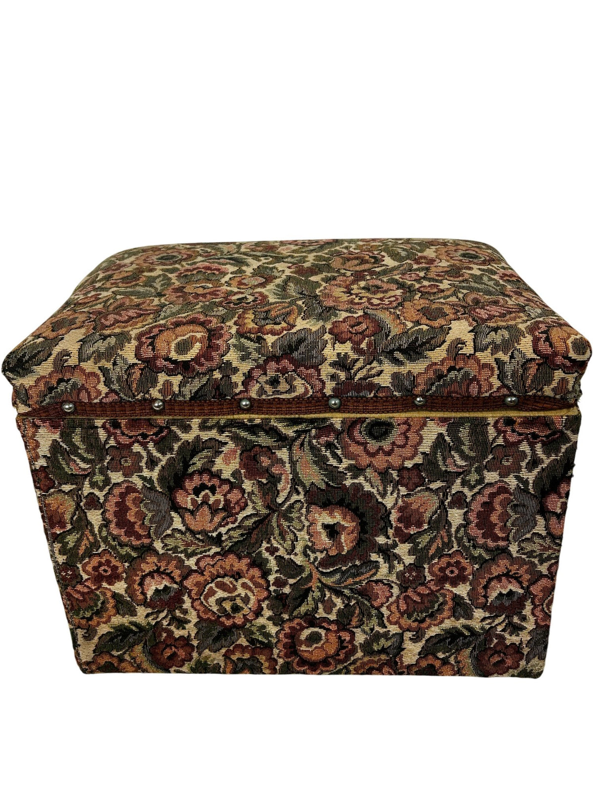 Vintage Floral Tapestry Storage Ottoman Footstool with Hinged Lid (Pre-Loved)