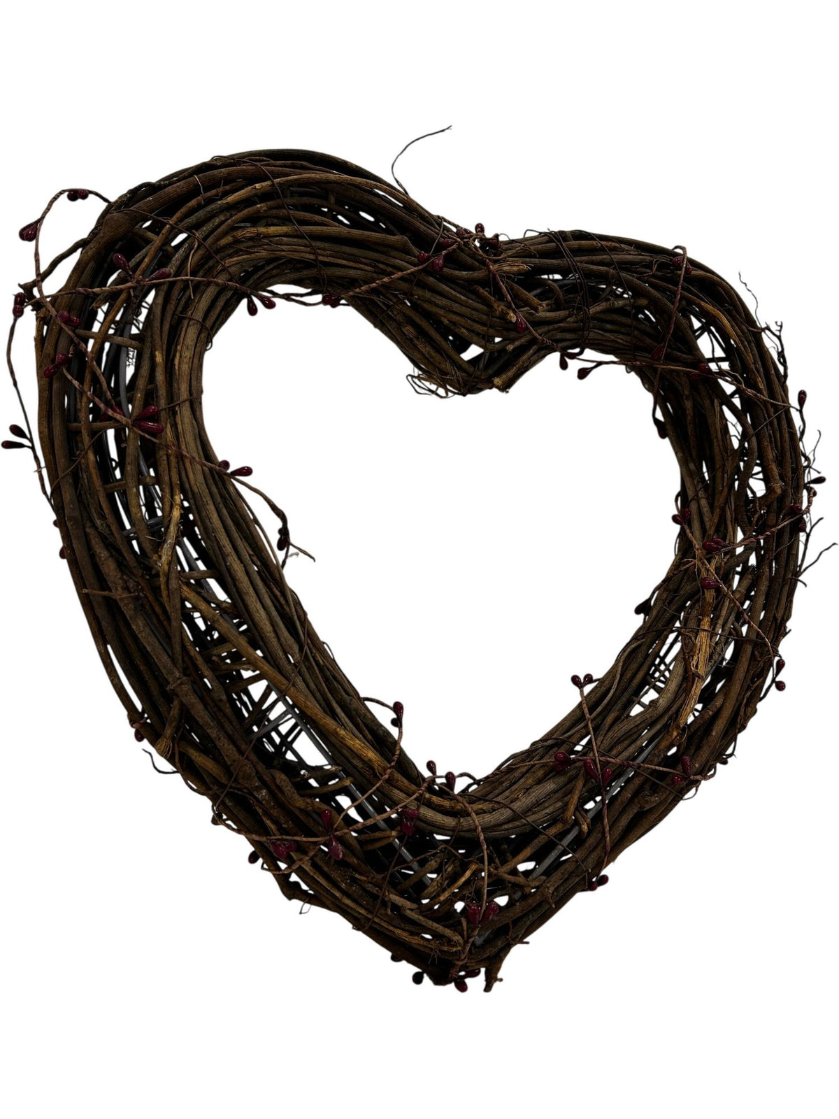 Natural Twig Heart Wreath with Red Berry Detail Rustic Wall Decor (Pre-Loved)