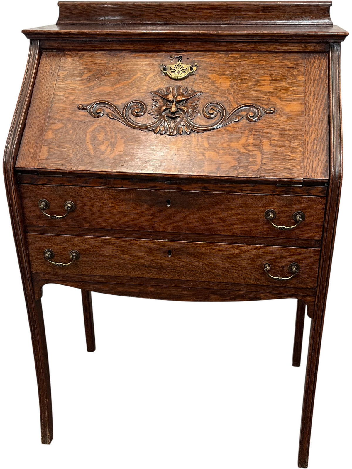 Vintage Antique Secretary Wooden Desk Carved Front Writing Bureau (Pre-Loved)