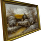 Signed W Zeller Landscape Painting Forest Cabin River Framed 86cm (Pre-Loved)