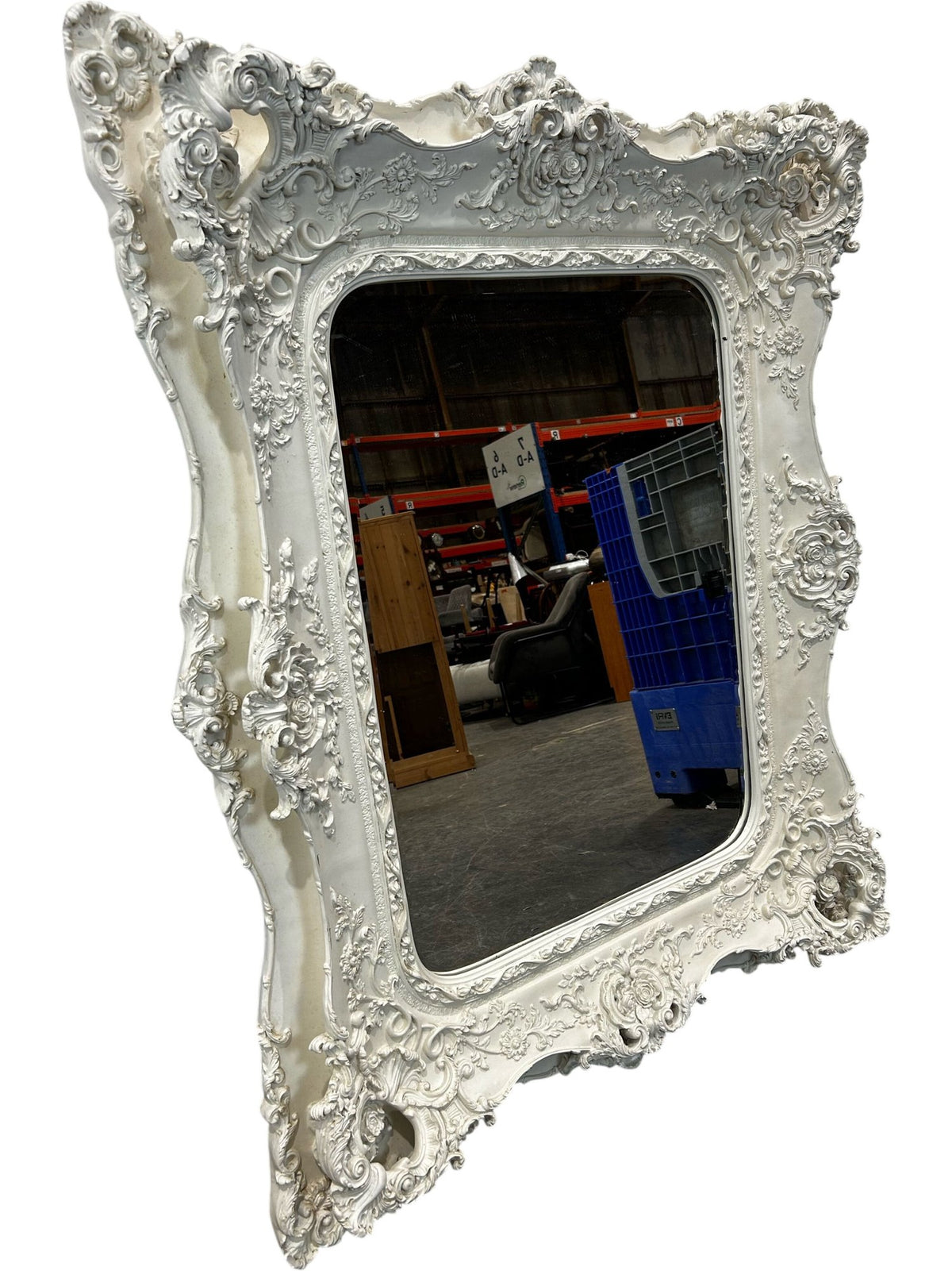 Large Ornate White Baroque Style Wall Mirror (Pre-Loved)