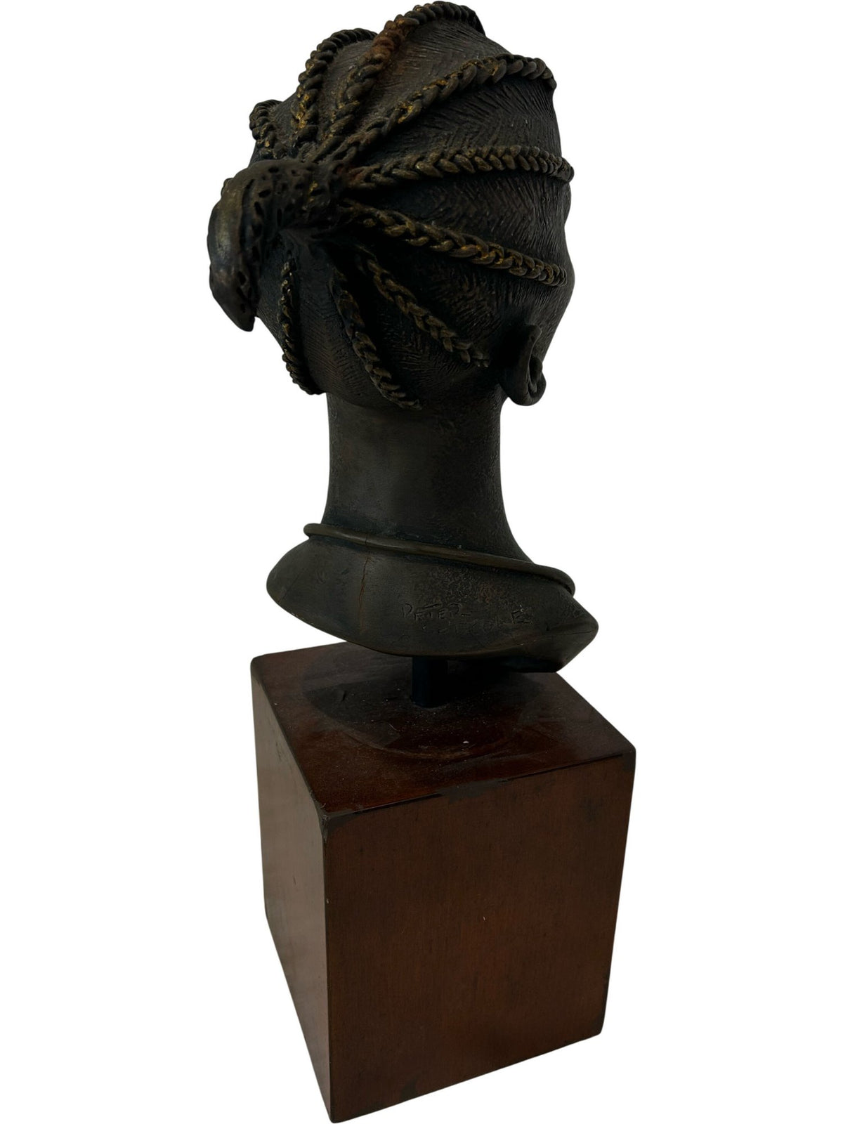 African Style Female Bust Sculpture on Wooden Base 58cm (Pre-Loved)