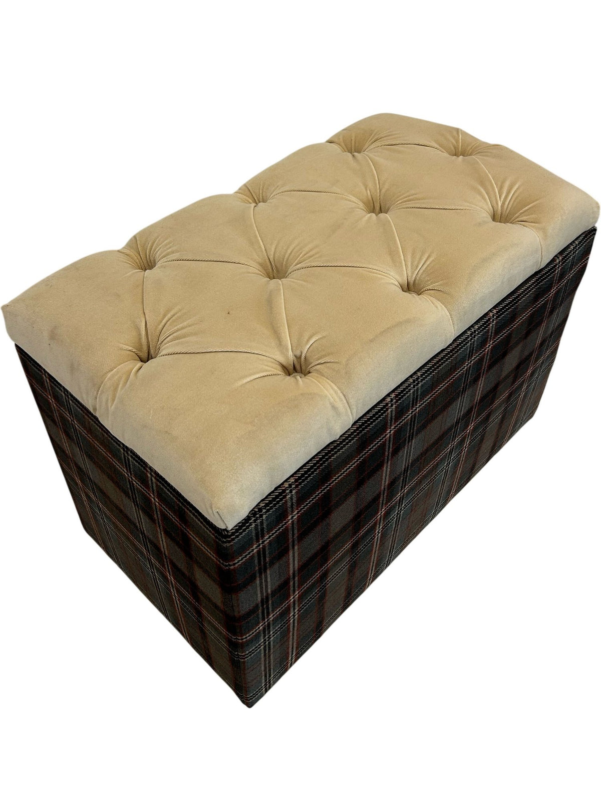 Plaid Storage Ottoman Footstool with Hinged Lid (Pre-Loved)
