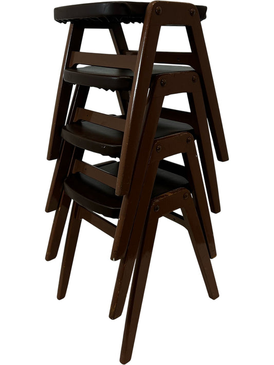Set of 4 Brown Stackable Stools Wooden Frame Retro Style (Pre-Loved)