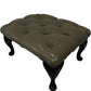 Vintage Tufted Footstool Ottoman Queen Anne Cabriole Legs Brown (Pre-Loved)