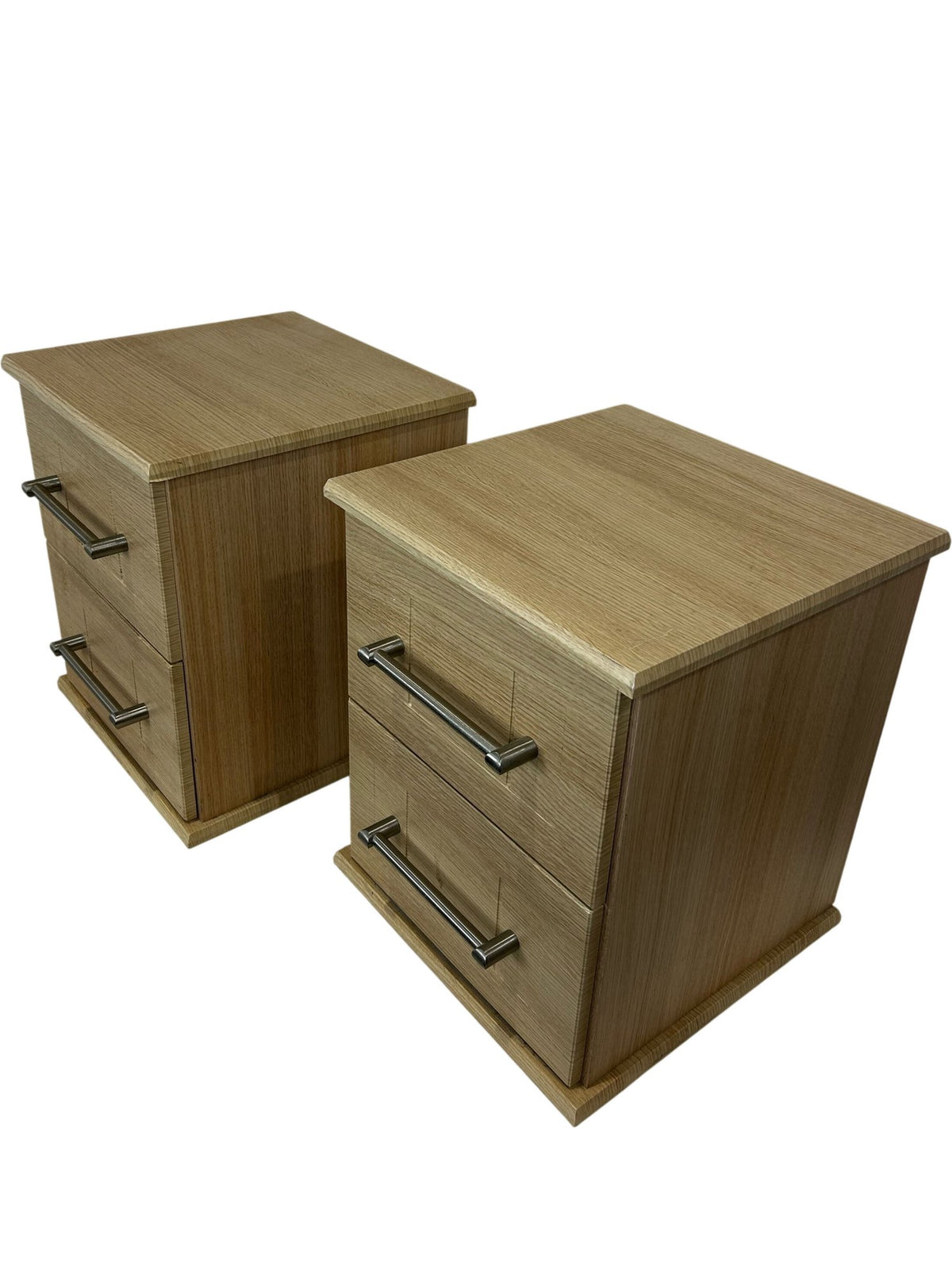 Pair of 2 Light Wood Effect Bedside Tables 2 Drawers Metal Handles (Pre-Loved)