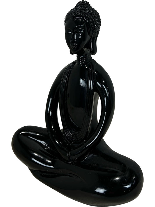 Black Buddha Meditation Sculpture Glossy Modern Home Decor 38cm (Pre-Loved)
