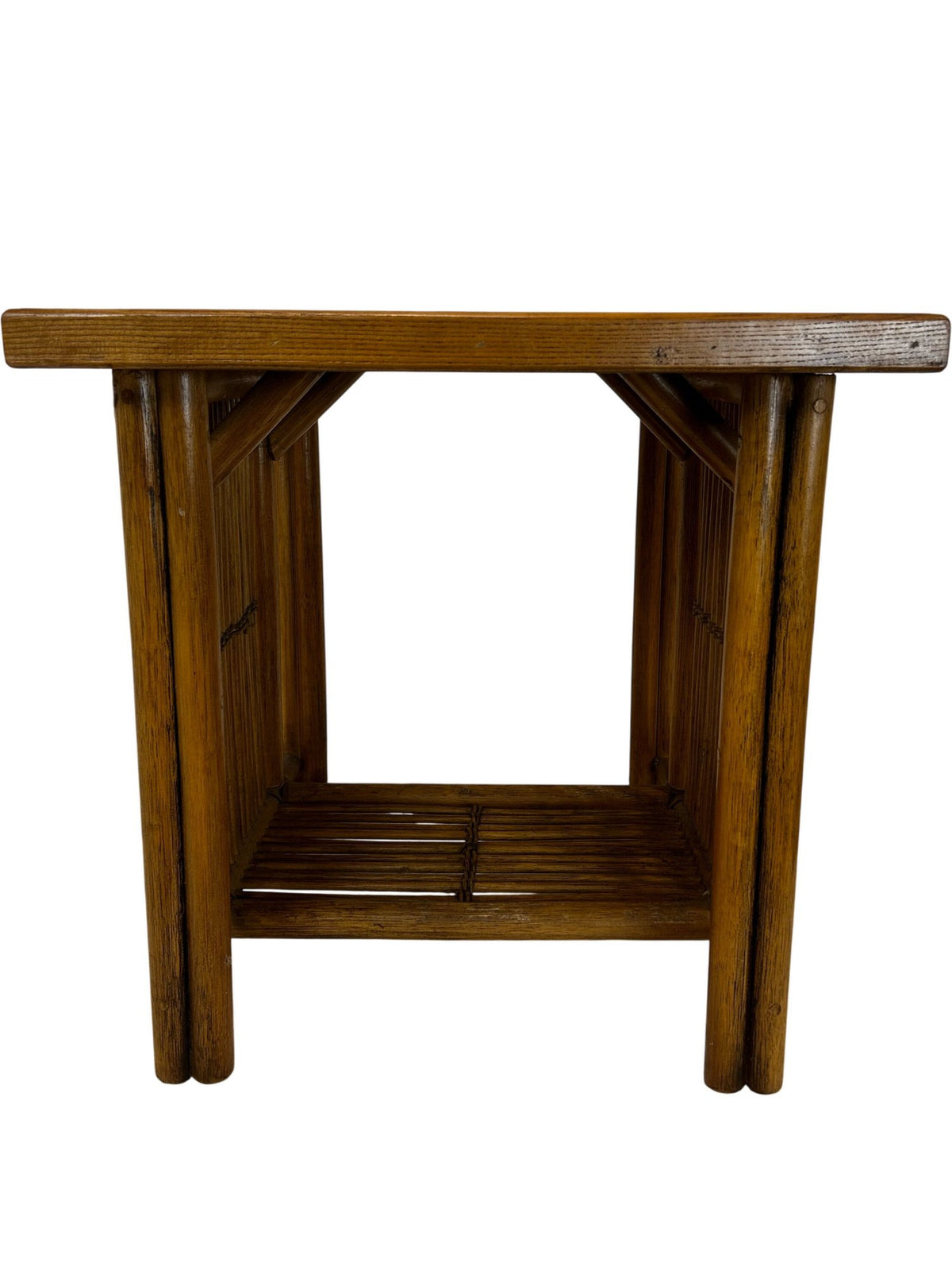 Wooden Side Table with Slatted Storage Base Brown Traditional Style (Pre-Loved)