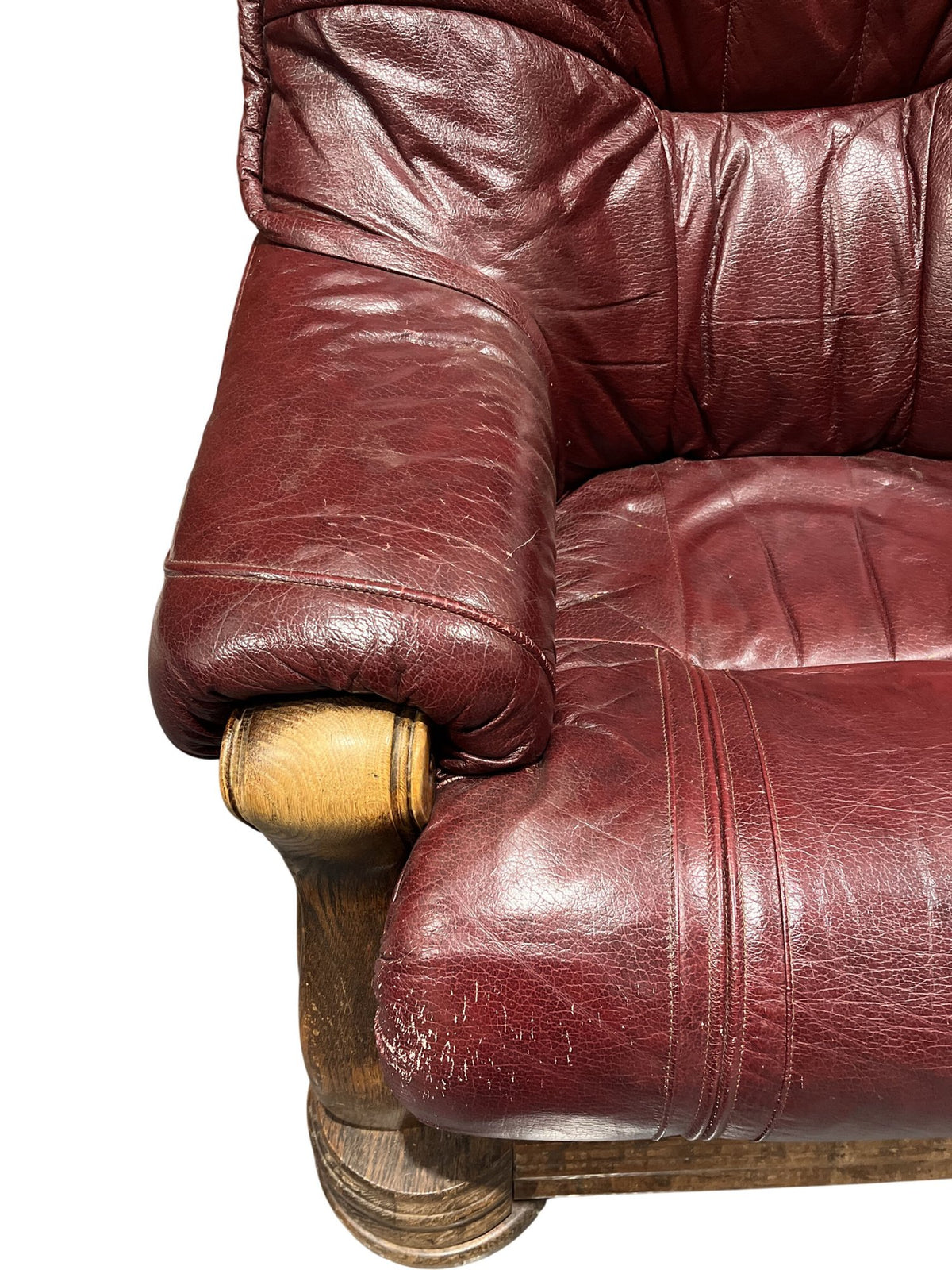 Vintage Oxblood Leather Wooden Base Armchair (Pre-Loved)