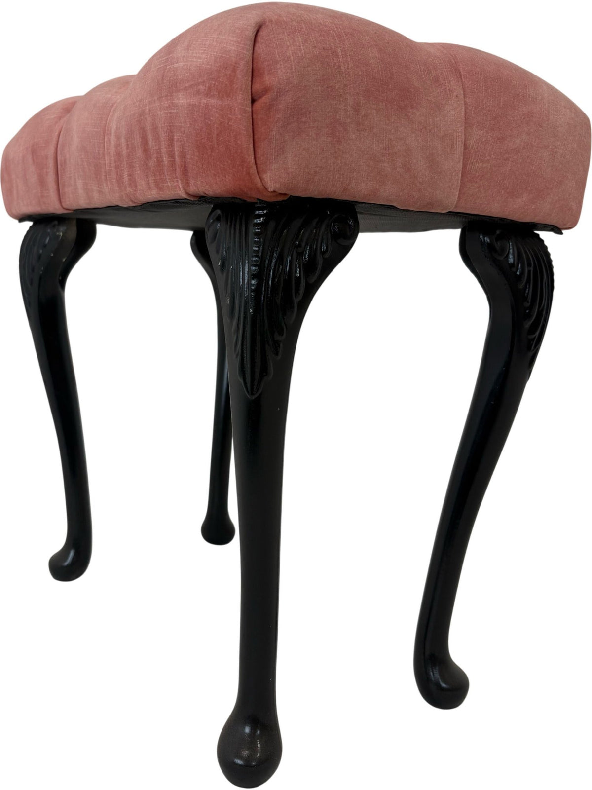 Vintage Pink Upholstered Footstool with Black Ornate Legs (Pre-Loved)