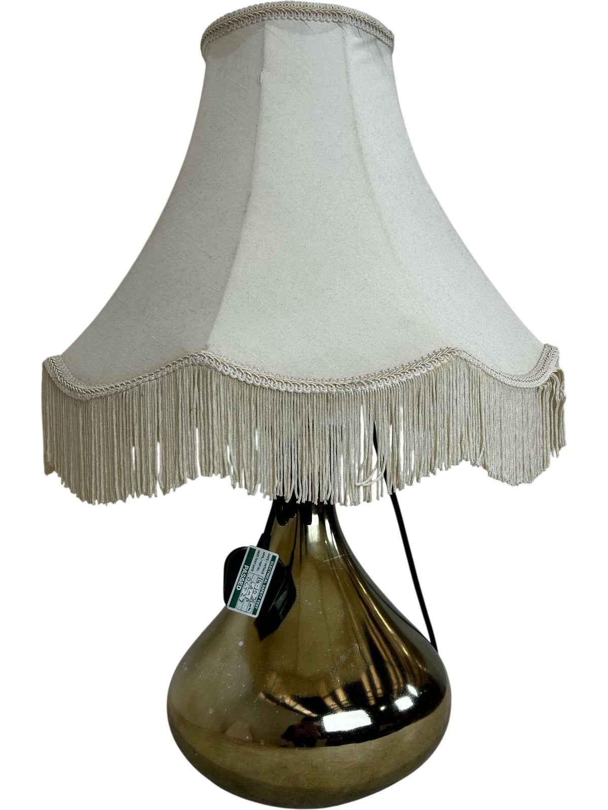 Gold Tone Table Lamp with Cream Fringed Shade Vintage Style (Pre-Loved)