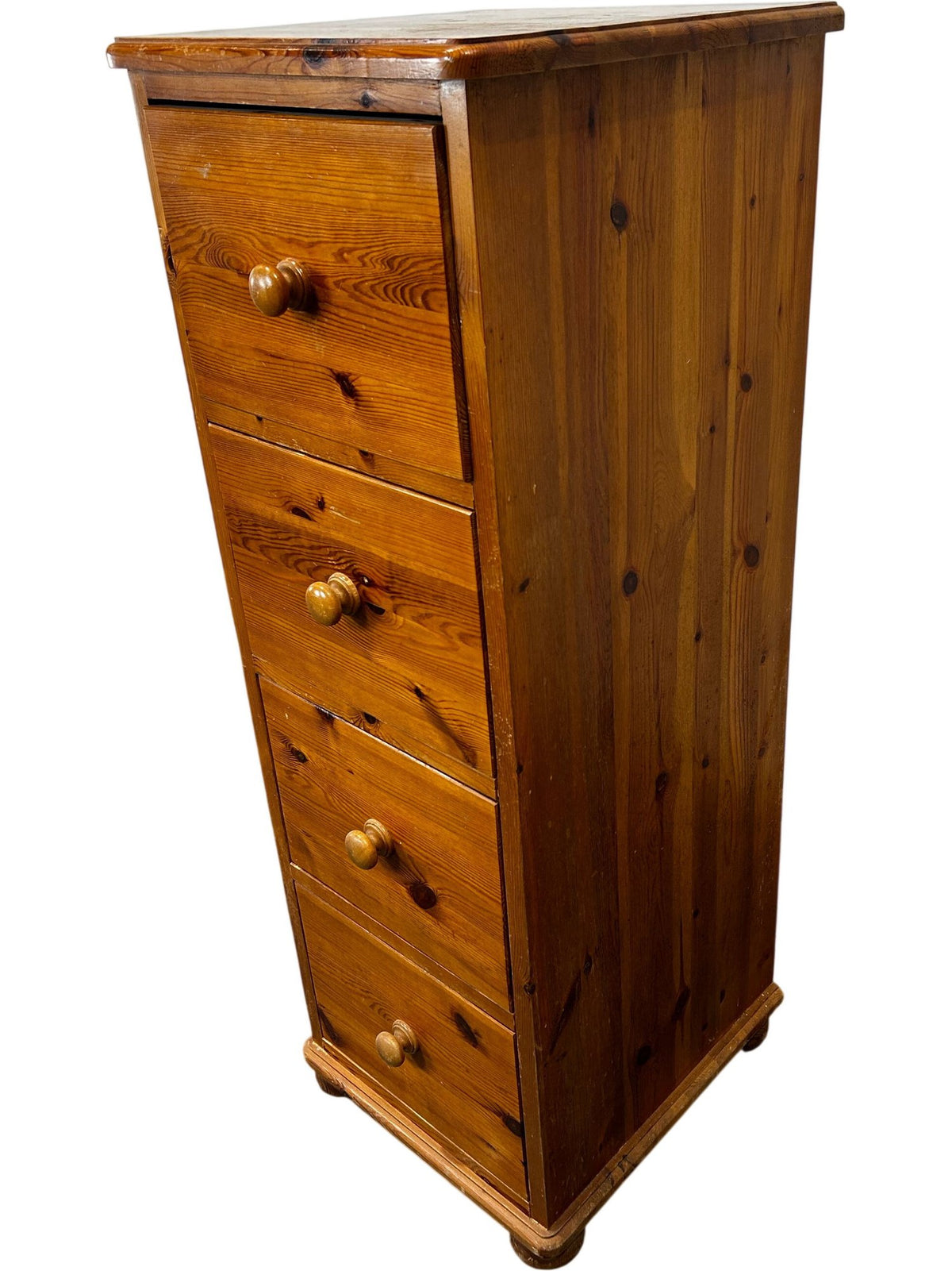 Solid Wood Pine Tallboy Chest of Drawers 4 Drawer Narrow Storage (Pre-Loved)
