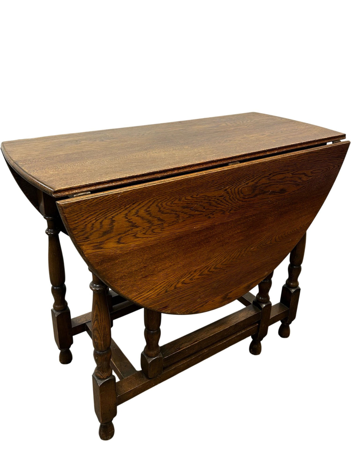 Vintage Drop Leaf Dining Table Oak Finish Foldable Turned Legs (Pre-Loved)