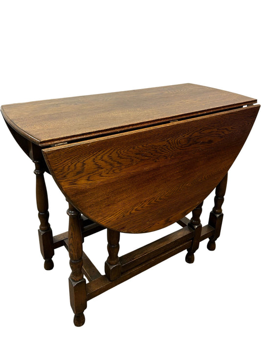 Vintage Drop Leaf Dining Table Oak Finish Foldable Turned Legs (Pre-Loved)