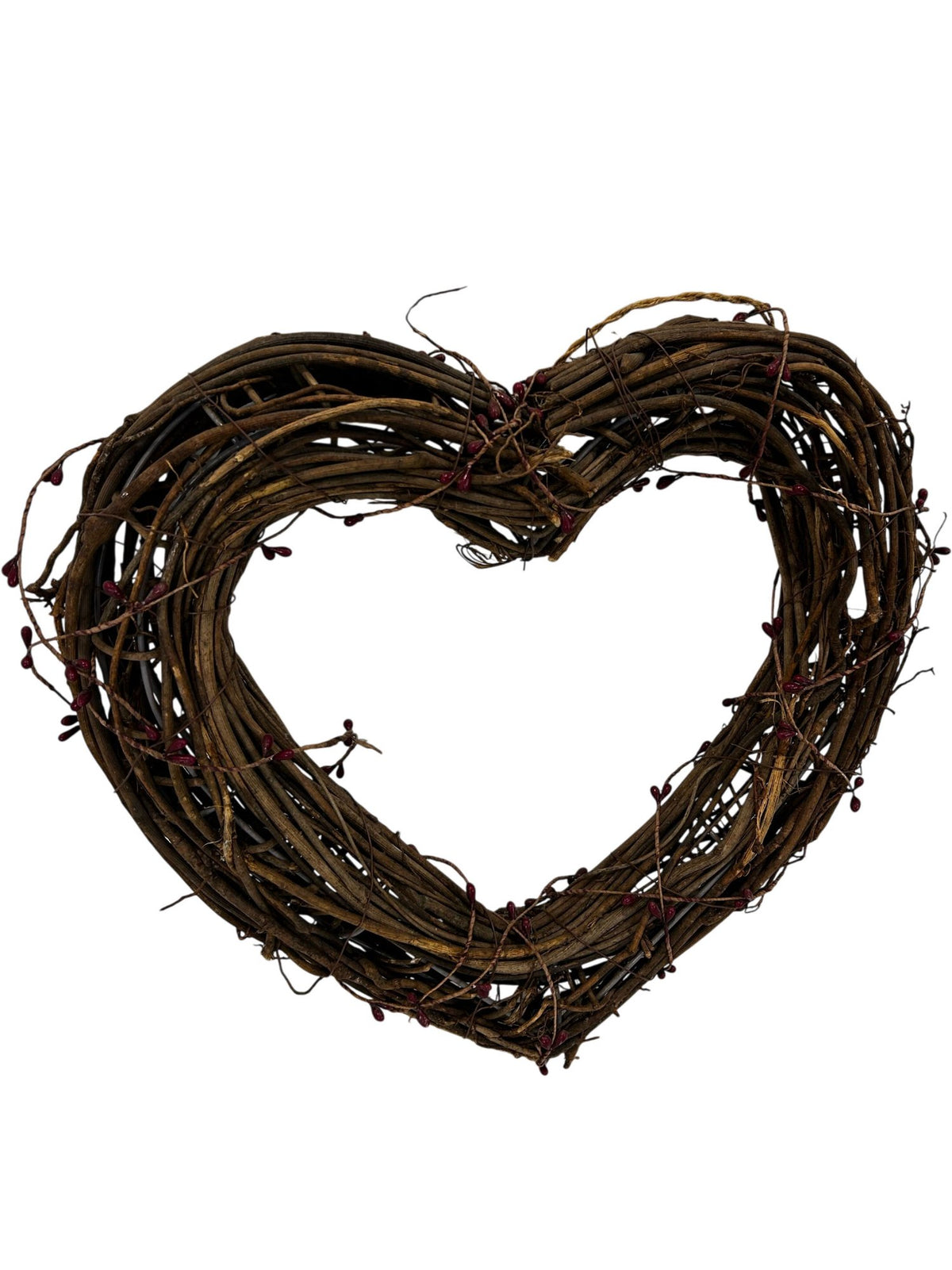 Natural Twig Heart Wreath with Red Berry Detail Rustic Wall Decor (Pre-Loved)